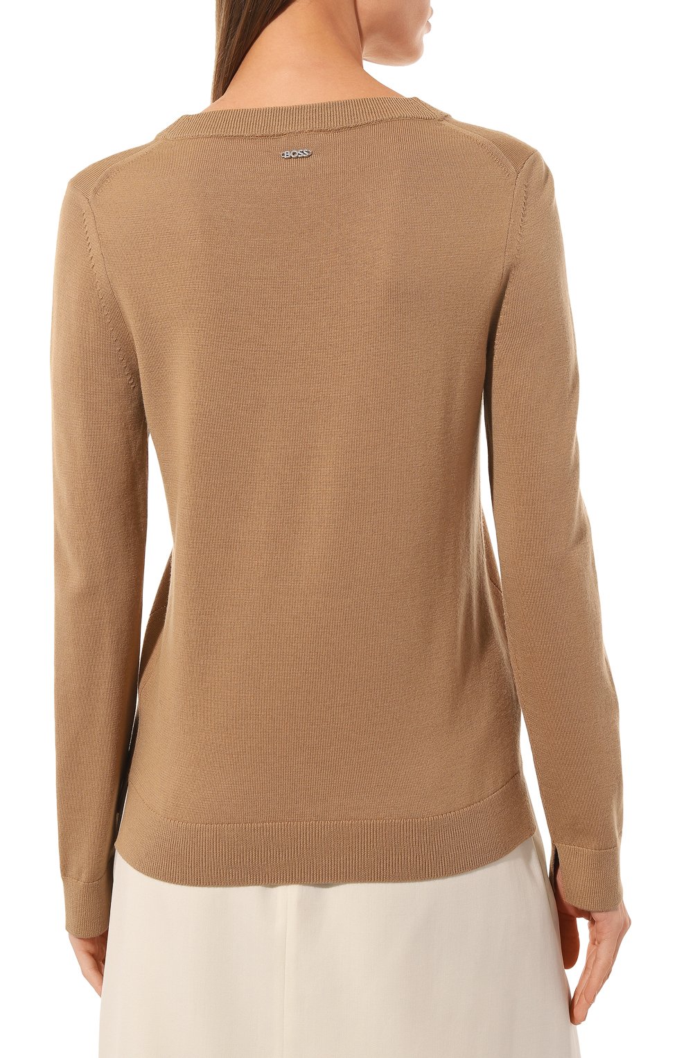 Шерстяной пуловер BOSS 50492551, цвет бежевый, размер 44 - фото 4
