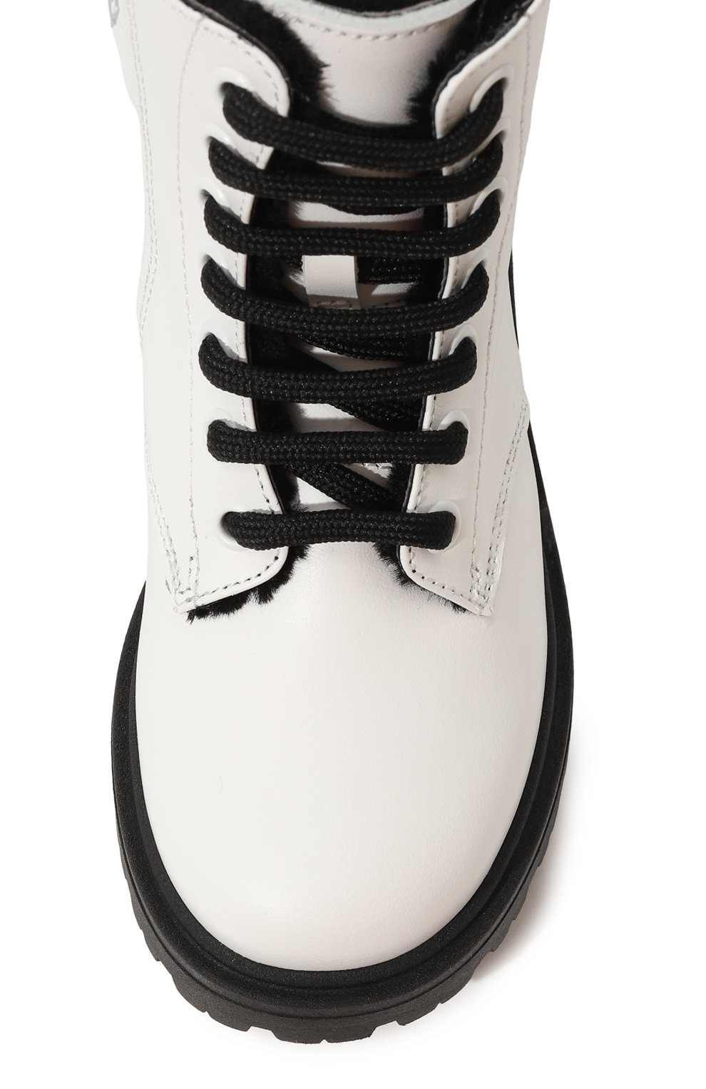 Детские кожаные ботинки MOSCHINO белого цвета, арт. 76057/28-35 | Фото 4 (Материал утеплителя: Натуральный мех; Материал сплава: Проставлено; Нос: Не проставлено)