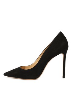 Женские замшевые туфли romy 100 JIMMY CHOO черного цвета, арт. R0MY 100/SUE | Фото 4 (Каблук высота: Высокий; Материал внешний: Кожа, Замша; Материал внутренний: Натуральная кожа; Каблук тип: Шпилька; Статус проверки: Проверено, Проверена категория; Подошва: Плоская)