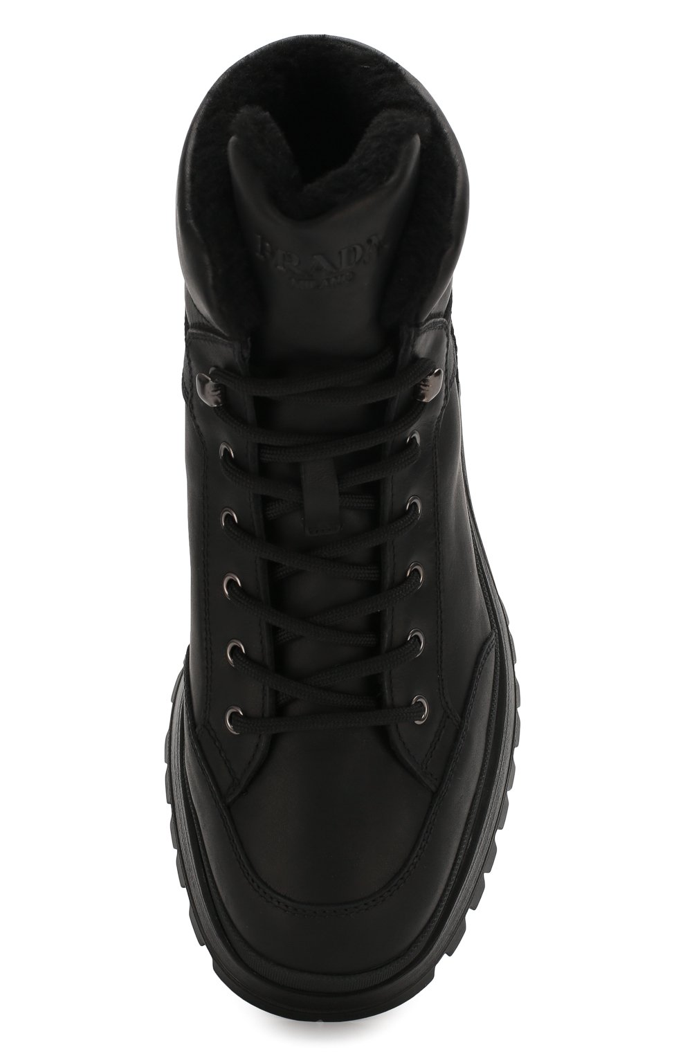 Мужские кожаные ботинки PRADA черного цвета, арт. 2TE157-3A6N-F0002 | Фото 5 (Каблук высо та: Высокий; Материал утеплителя: Натуральный мех; Мужское Кросс-КТ: Ботинки-обувь, зимние ботинки; Подошва: Массивная)