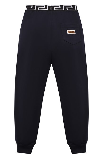 Детские хлопковые джоггеры VERSACE темно-синего цвета, арт. 1000120/1A01321/8A-14A | Фото 2 (Материал внешний: Хлопок; Мальчики Кросс-КТ: Брюки-одежда, Джоггеры-одежда; Региональные ограничения белый список (Axapta Mercury): RU; Ростовка одежда: 10 - 11 лет | 140 - 146см, 12 лет | 152 см, 16 лет | 164 см, 8 лет | 128 см)