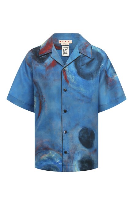 Мужского шелковая рубашка MARNI синего цвета, арт. CAMA0466I0 UTSF97 | Фото 1
