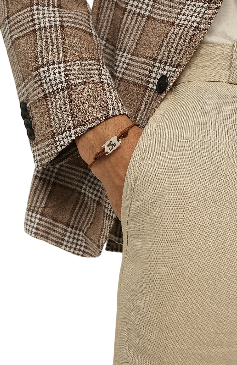Мужской браслет TATEOSSIAN коричневого цвета, арт. BR-4189 | Фото 2 (Материал: Серебро, Натуральная кожа)