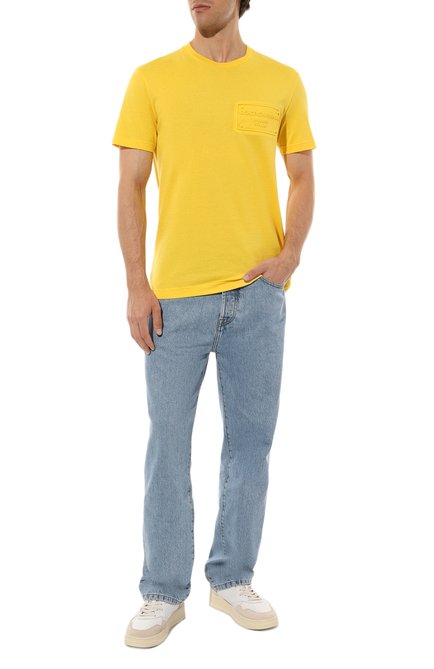 Мужская хлопковая футболка DOLCE & GABBANA желтого цвета, арт. G8P07Z/FU7EQ | Фото 2 (Материал сплава: Проставлено; Драгоценные камни: Проставлено; Материал внешний: Хлопок; Длина (для топов): Стандартные; Рукава: Короткие)