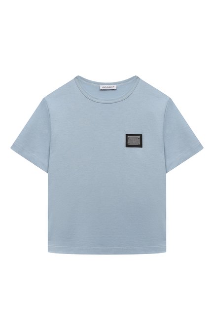 Детская хлопковая футболка DOLCE & GABBANA голубого цвета, арт. L4JT7T/G7I20/2-6 | Фото 1 (Материал сплава: Проставлено; Материал внешний: Хлопок; Драгоценные камни: Проставлено; Рукава: Короткие; Мальчики Кросс-КТ: Футболка-одежда)