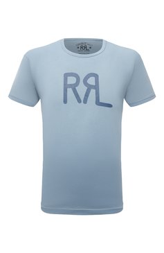 Мужская хлопковая футболка RRL голубого цвета, арт. 782813037 | Фото 1 (Рукава: Короткие; Длина (для топов): Стандартные; Принт: С принтом; Региональные ограничения белый список (Axapta Mercury): RU; Материал внешний: Хлопок; Стили: Кэжуэл)