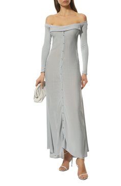 Женское платье из вискозы JACQUEMUS голубого цвета, арт. 221KN057-2021 | Фото 2 (Рукава: Длинные; Случай: Повседневный; Кросс-КТ: Трикотаж; Длина Ж (юбки, платья, шорты): Миди; Материал внешний: Вискоза; Стили: Романтичный; Женское Кросс-КТ: Платье-одежда)