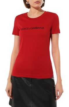 Женская хлопковая футболка DOLCE & GABBANA красного цвета, арт. F8T00T/G7H4P | Фото 3 (Рукава: Короткие; Длина (для топов): Стандартные; Принт: С принтом; Материал сплава: Проставлено; Материал внешний: Хлопок; Стили: Спорт-шик; Женское Кросс-КТ: Футболка-одежда; Драгоценные камни: Проставлено)