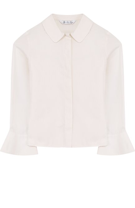 Детское хлопковая блуза с оборками LORO PIANA белого цвета, арт. FAG3728 | Фото 1 (Материал внешний: Хлопок; Рукава: Длинные; Статус проверки: Проверено, Проверена категория)