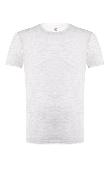Мужская футболка из шелка и хлопка BRUNELLO CUCINELLI светло-серого цвета по цене 58200 руб., арт. MTS467427 | Фото 1