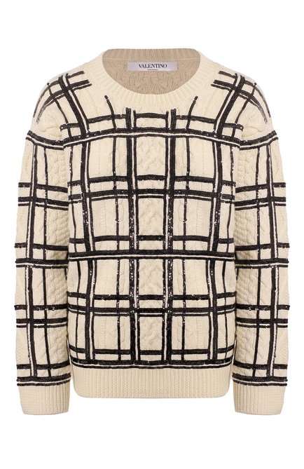 Женский шерстяной свитер VALENTINO черно-белого цвета по цене 361000 руб., арт. UB3KCB545S6 | Фото 1