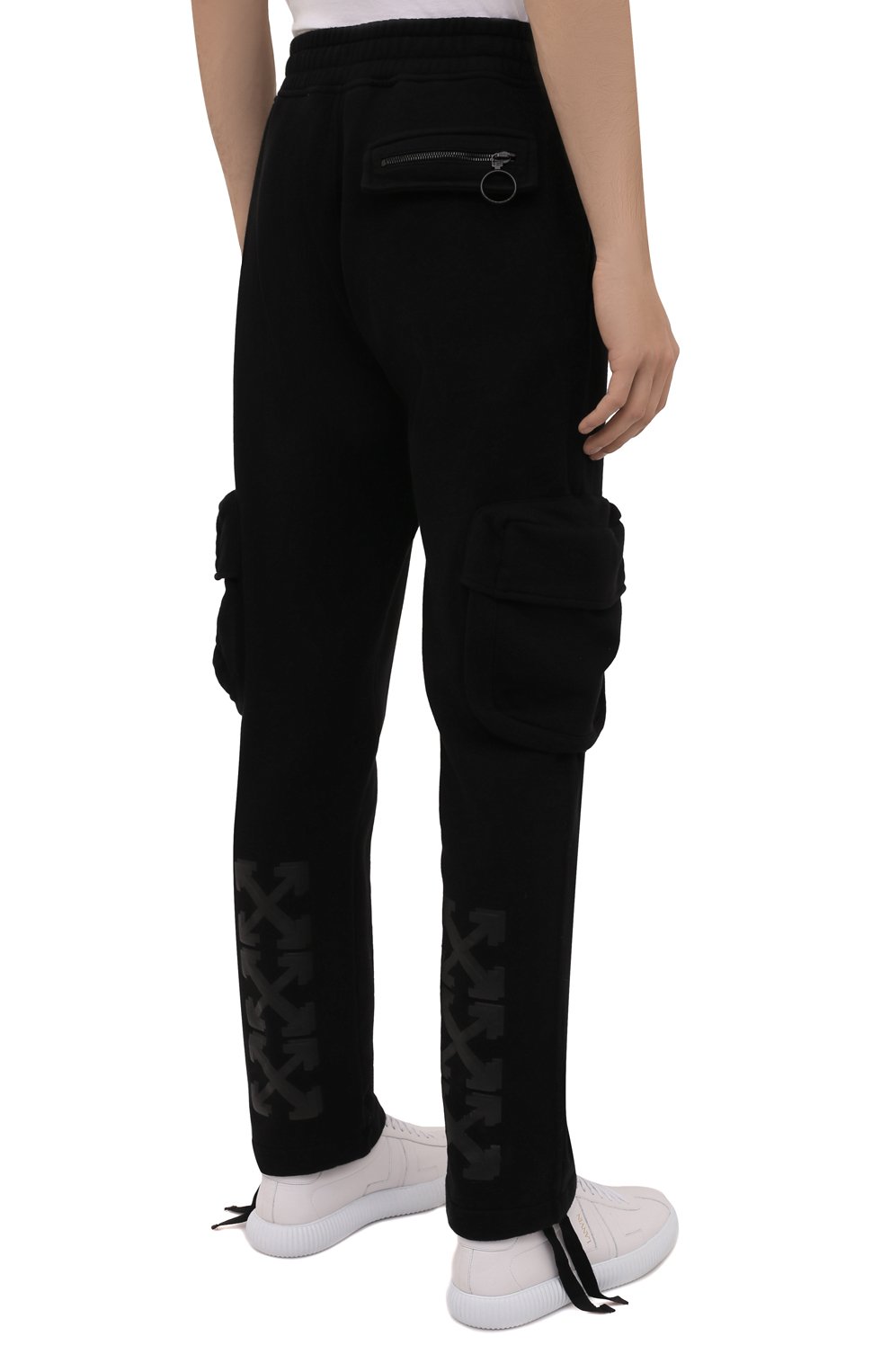 Мужские хлопковые брюки-карго OFF-WHITE черного цвета, арт. 0MCH036F21FLE004 | Фото 4 (Силуэт М (брюки): Карго; Длина (брюки, джинсы): Стандартные; Случай: Повседневный; Стили: Гранж; Материал сплава: Проставлено; Материал внешний: Хлопок; Драгоценные камни: Проставлено)