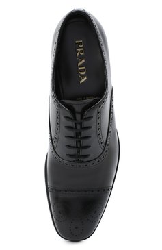 Мужские кожаные оксфорды PRADA черного цвета, арт. 2EB187-P39-F0002-X001 | Фото 5 (Материал внешний: Кожа; Мужское Кросс-КТ: Броги-обувь; Стили: Классический)