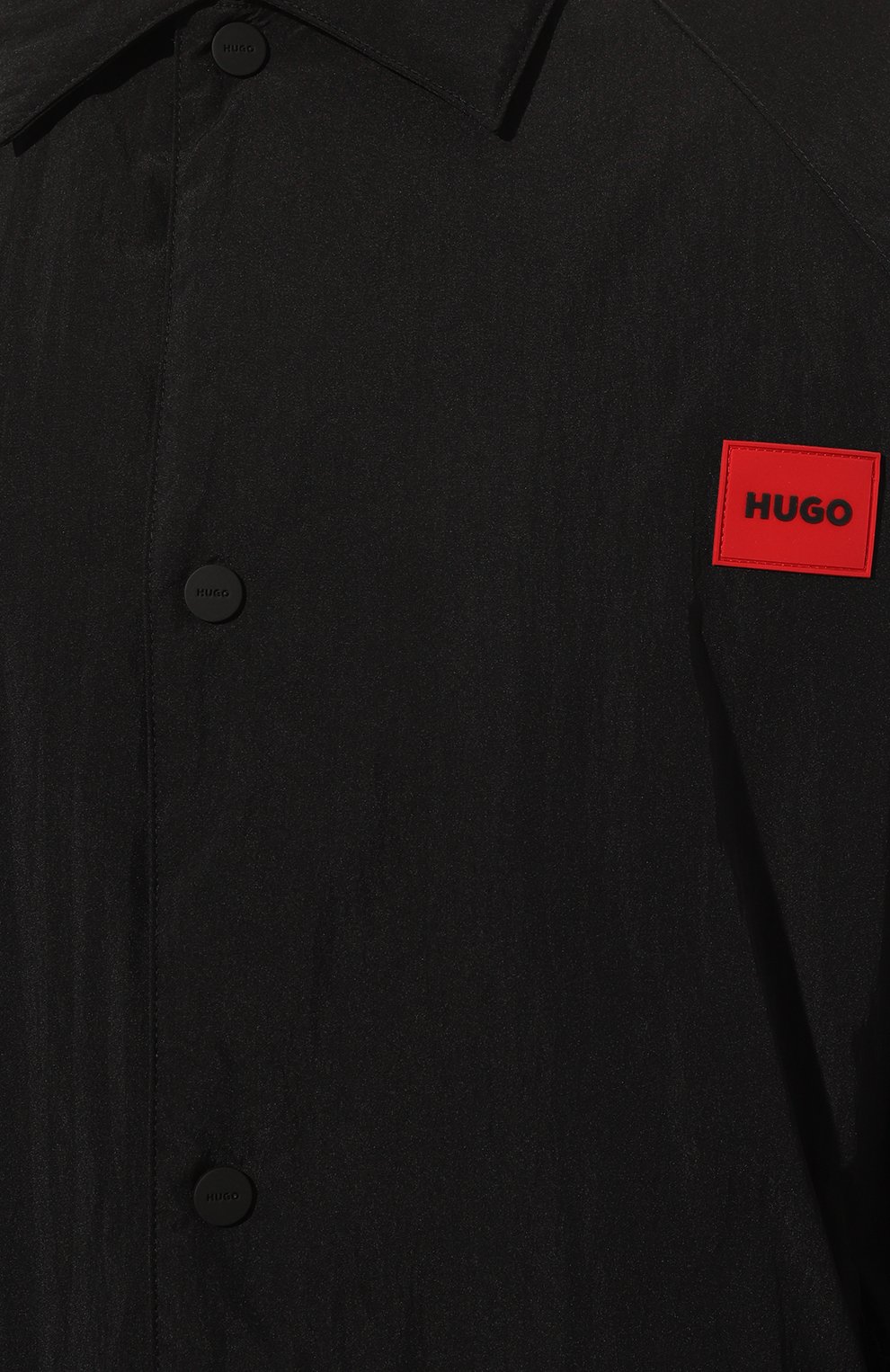 Мужская куртка HUGO черного  цвета, арт. 50493431 | Фото 5 (Кросс-КТ: Куртка, Ветровка; Рукава: Длинные; Материал внешний: Синтетический материал; Материал сплава: Проставлено; Драгоценные камни: Проставлено; Длина (верхняя одежда): Короткие; Стили: Кэжуэл)