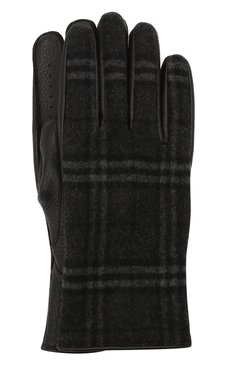Мужские комбинированные перчатки BURBERRY темно-серого цвета, арт. 8046079 | Фото 1 (Материал: Текстиль, Шерсть; Мужское Кросс-КТ: Кожа и замша)