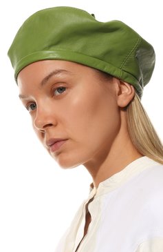 Женский кожаный берет COCOSHNICK HEADDRESS зеленого цвета, арт. beretlime | Фото 2 (Материал: Натуральная кожа)