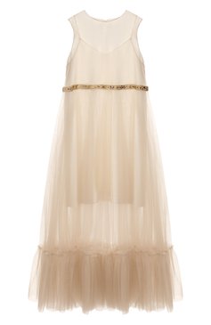 Детское платье DESIGNERS CAT бежевого цвета, арт. 100000K01000402/10A-12A | Фото 1 (Рукава: Короткие, Без рукавов; Случай: Повседневный; Материал внешний: Хлопок; Девочки Кросс-КТ: Платье-одежда; Материал подклада: Хлопок)
