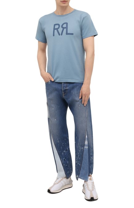 Мужская хлопковая футболка RRL голубого цвета, арт. 782813037 | Фото 2 (Материал внешний: Хлопок; Рукава: Короткие; Стили: Кэжуэл; Длина (для топов): Стандартные; Принт: С принтом; Региональные ограничения белый список (Axapta Mercury): RU)