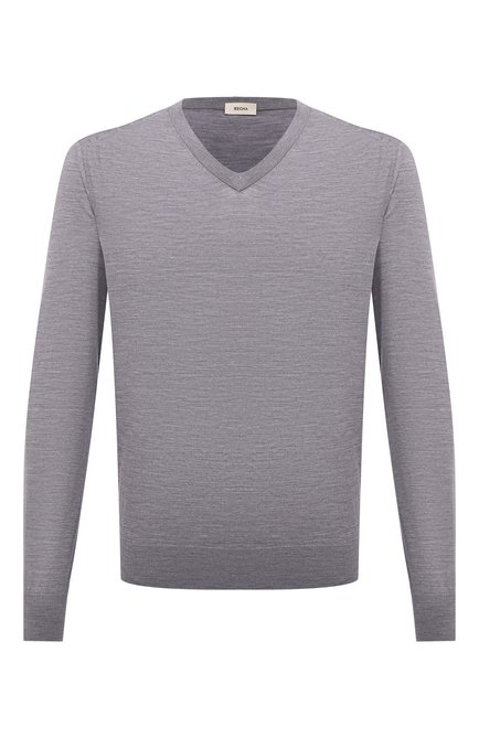 Мужской шерстяной пуловер Z ZEGNA серого цвета, арт. VZM96/ZZ100 | Фото 1 (Длина (для топов): Стандартные; Рукава: Длинные; Материал внешний: Шерсть; Мужское Кросс-КТ: Пуловеры; Вырез: V-образный; Принт: Без принта; Стили: Кэжуэл)