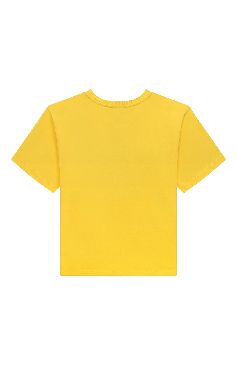 Детская хлопковая футболка MOSCHINO желтого цвета, арт. H0M03R/LAA23/4-8 | Фото 2 (Девочки Кросс-КТ: футболка-одежда; Рукава: Короткие; Материал сплава: Проставлено; Материал внешний: Хлопок; Драгоценные камни: Проставлено)