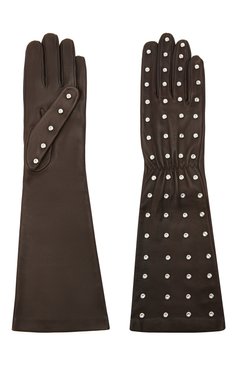 Женские кожаные перчатки BOTTEGA VENETA темно-коричневого цвета, арт. 649948/3V00F | Фото 2 (Материал: Натуральная кожа; Региональные ограничения белый список (Axapta Mercury): RU; Длина (верхняя одежда): Длинные)