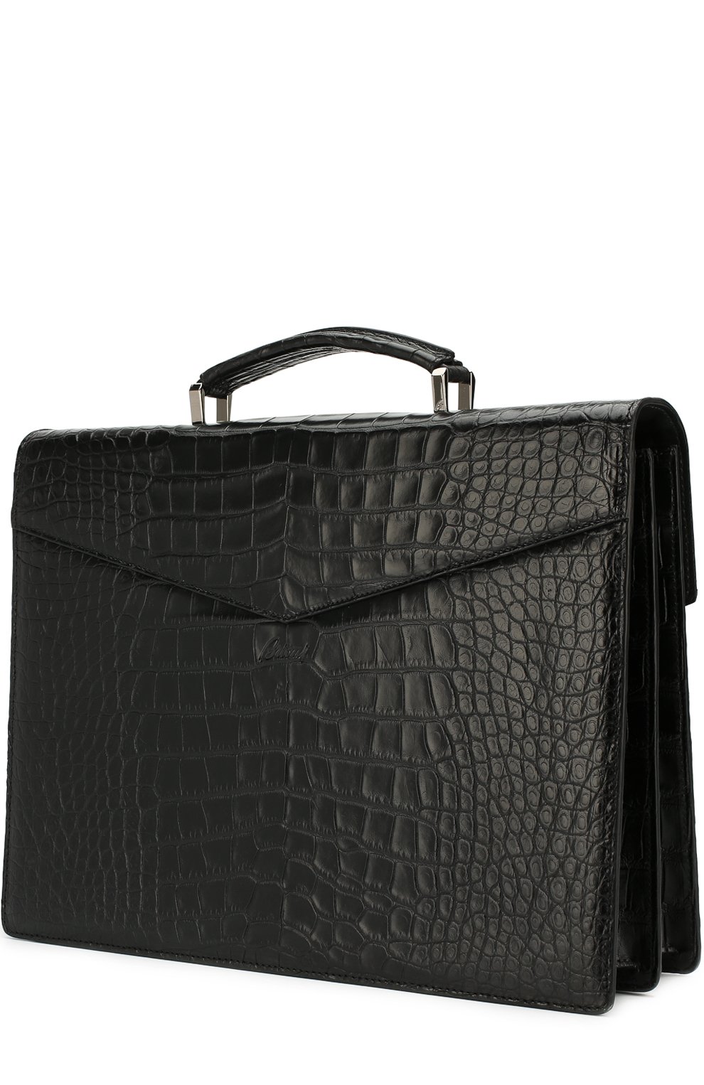 Мужской портфель из кожи аллигатора BRIONI черного цвета, арт. 0ITC0L/P7716 | Фото 3 (Материал: Экзотическая кожа, Натуральная кожа; Материал сплава: Проставлено, Проверено; Драгоценные камни: Проставлено; Размер: large)