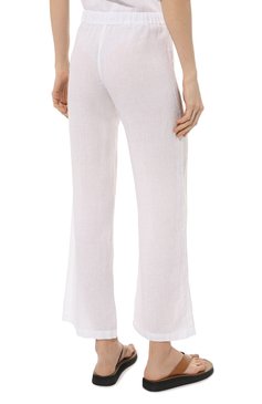 Женские льняные брюки 120% LINO белого цвета, арт. Y0W2297/0115/000 | Фото 4 (Женское Кросс-КТ: Брюки-пляжная одежда, Брюки-одежда; Силуэт Ж (брюки и джинсы): Широкие; Длина (брюки, джинсы): Стандартные; Материал сплава: Проставлено; Материал внешний: Лен; Драгоценные камни: Проставлено; Стили: Кэжуэл)