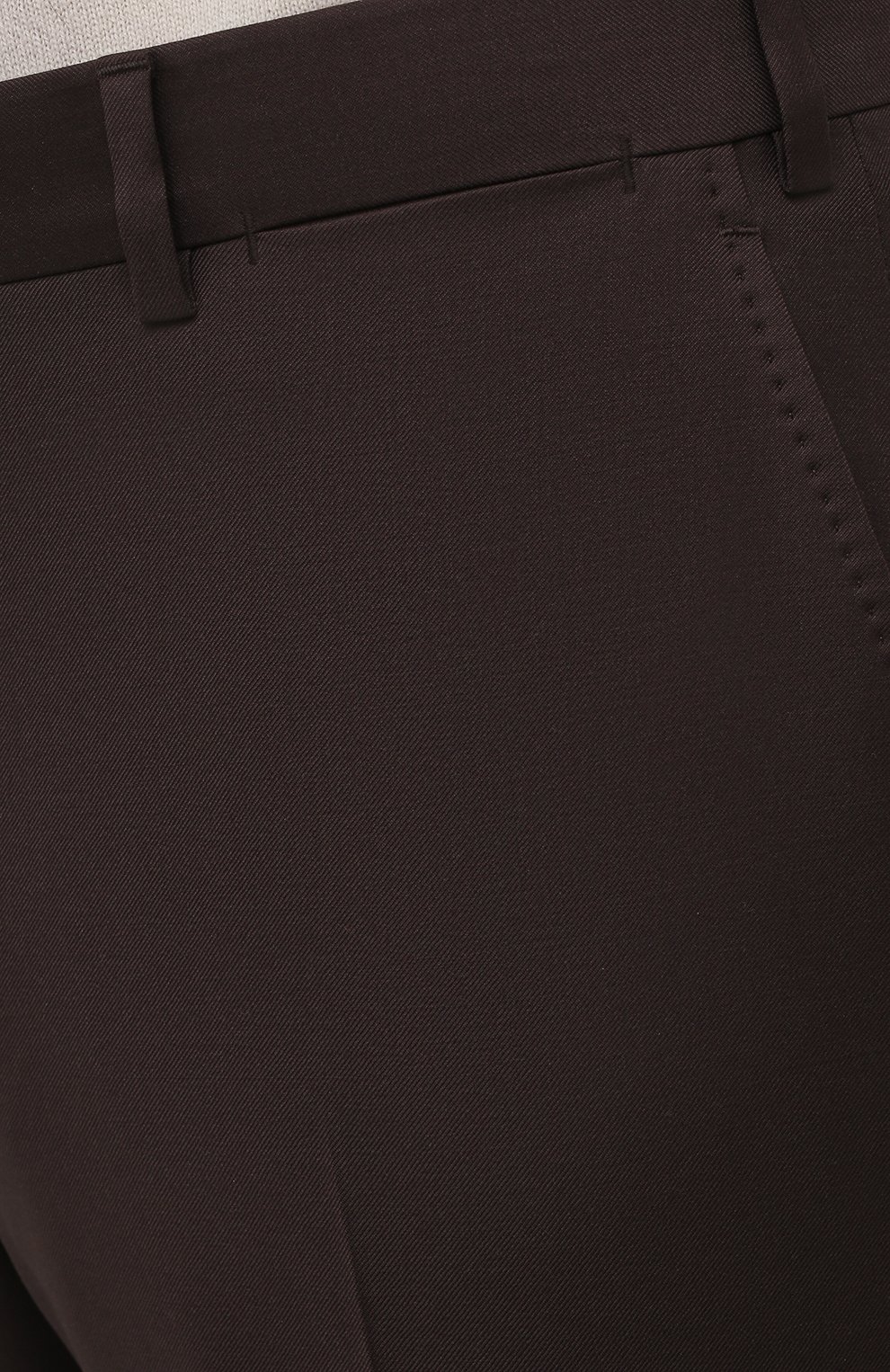 Мужские шерстяные брюки BRIONI темно-коричневого цвета, арт. RPL20L/P1A0Q/M0ENA | Фото 5 (Материал внешний: Шерсть; Длина (брюки, джинсы): Стандартные; Материал сплава: Проставлено; Стили: Классический; Случай: Формальный; Драгоценные камни: Проставлено; Материал подклада: Купро)