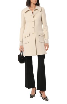 Женское шерстяное пальто GUCCI кремвого цвета, арт. 626300 ZHW03 | Фото 2 (Стили: Ретро; Материал внешний: Шерсть; Рукава: Длинные; Длина (верхняя одежда): До середины бедра; 1-2-бортные: Однобортные)