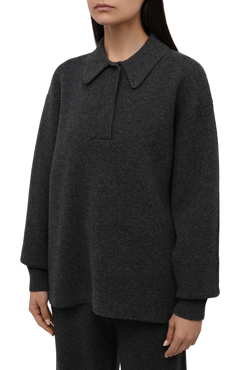 Женский пуловер-поло ISABEL MARANT ETOILE серого цвета, арт. PU1648-21A055E/LARK | Фото 3 (Материал внешний: Шерсть; Рукава: Длинные; Длина (для топов): Стандартные; Женское Кросс-КТ: Пуловер-одежда; Стили: Кэжуэл)