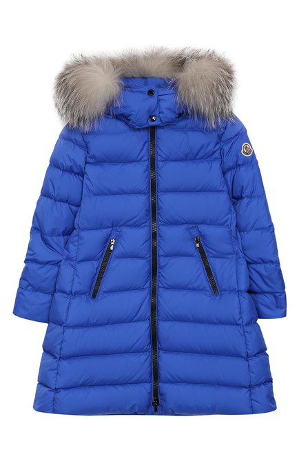 Детское пуховое пальто с капюшоном MONCLER ENFANT синего цвета по цене 75400 руб., арт. E2-954-49921-25-68352/4-6A | Фото 1