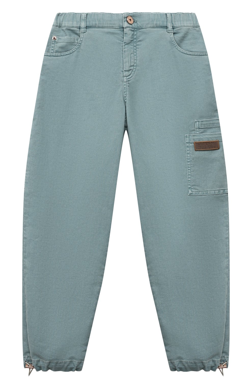 Детские джинсы BRUNELLO CUCINELLI бирюзового цвета, арт. BA080P490C | Фото 1 (Материал внешний: Хлопок, Лиоцелл, Растительное волокно)
