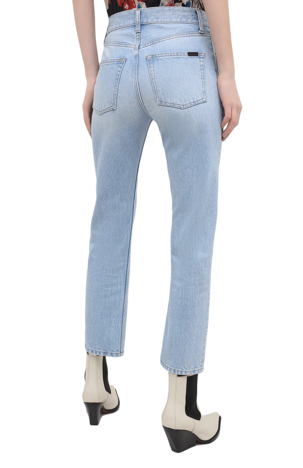 Женские джинсы SAINT LAURENT голубого цвета, арт. 648437/Y35AB | Фото 4 (Кросс-КТ: Деним; Длина (брюки, джинсы): Стандартные; Силуэт Ж (брюки и джинсы): Прямые; Стили: Гранж; Региональные ограничения белый список (Axapta Mercury): RU; Материал внешний: Хлопок)
