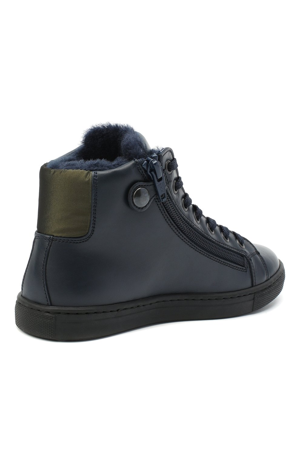 Детские высокие кожаные кеды RONDINELLA синего цвета, арт. 11578-1/664/31-33 | Фото 3 (Материал утеплителя: Натуральный мех; Мальчики Кросс-КТ: Обувь-высокие; Региональные ограничения белый список (Axapta Mercury): RU; Мальчики-школьная форма: Спортивная обувь; толщина подошвы: 2; ширина носка стельки: 7, 7,3)