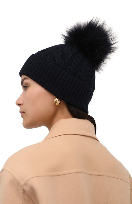 Женская кашемировая шапка INVERNI темно-синего цвета, арт. 5252 CMG0 | Фото 2 (Материал: Шерсть, Кашемир, Текстиль)