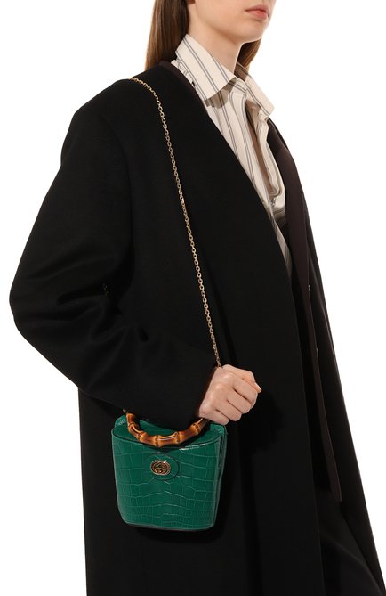 Женская сумка GUCCI зеленого цвета, арт. 616436 EV40X | Фото 2 (Материал: Натуральная кожа, Экзотическая кожа; Ремень/цепочка: На ремешке; Размер: mini; Сумки-технические: Сумки top-handle)