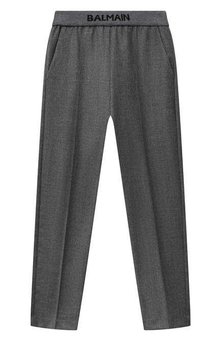 Детские брюки BALMAIN серого цвета, арт. BT6T60 | Фото 1 (Материал внешний: Шерсть; Нос: Не проставлено; Материал сплава: Проставлено)