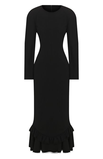Женское платье из вискозы ULYANA SERGEENKO черного цвета, арт. ABM019FW19P (1281т19) | Фото 1 (Длина Ж (юбки, платья, шорты): Миди; Рукава: Длинные; Случай: Формальный; Материал внешний: Вискоза; Женское Кросс-КТ: Платье-одежда)