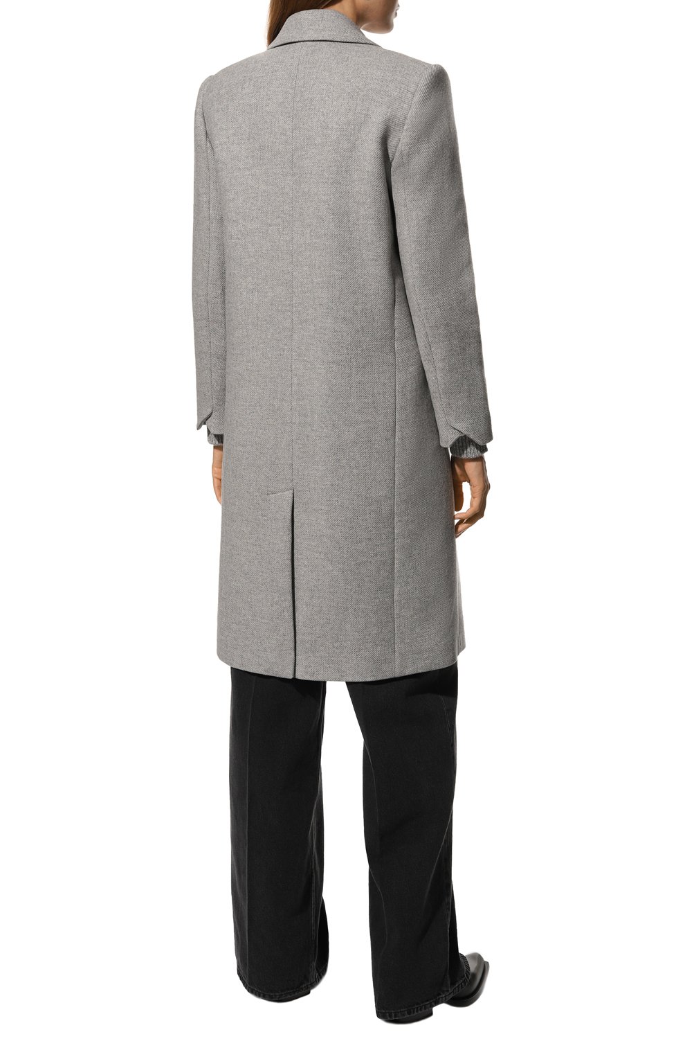 Женское пальто из шерсти и кашемира ZADIG&VOLTAIRE серого цвета, арт. WWC000184 | Фото 4 (Материал внешний: Шерсть; Рукава: Длинные; Длина (верхняя одежда): До колена; Региональные ограничения белый список (Axapta Mercury): Не проставлено; Материал сплава: Проставлено; Нос: Не проставлено; 1-2-бортные: Однобортные; Драго�ценные камни: Проставлено; Материал подклада: Вискоза; Стили: Кэжуэл)