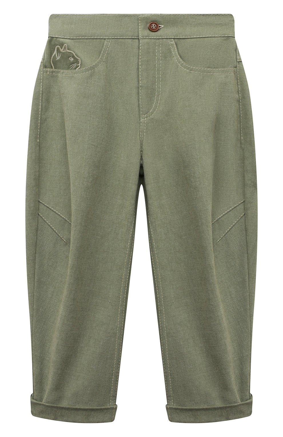Детские хлопковые брюки ULYANA SERGEENKO зеленого цвета, арт. PNT002KD21P (0799б21) | Фото 1 (Случай: Повседневный; Материал внешний: Хлопок; Материал подклада: Хлопок)
