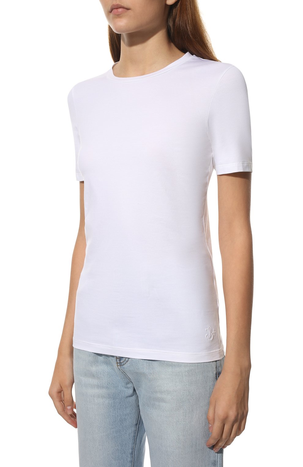 Женская хлопковая футболка JIL SANDER белого цвета, арт. JPPU705502-WU257108 | Фото 3 (Принт: Без принта; Рукава: Короткие; Длина (для топов): Стандартные; Материал внешний: Хлопок; Женское Кросс-КТ: Футболка-одежда; Стили: Минимализм)