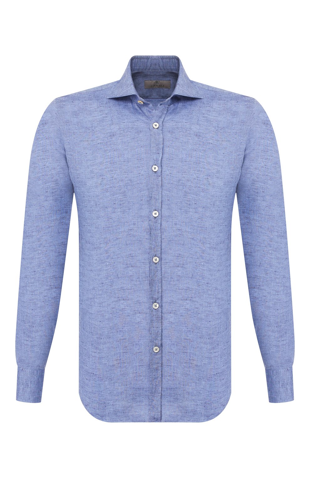 Мужская льняная рубашка CANALI голубого цвета, арт. L7B1/GH01122 | Фото 1 (Манжеты: На пуговицах; Рукава: Длинные; Воротник: Акула; Случай: Повседневный; Длина (для топов): �Стандартные; Материал внешний: Лен; Принт: Однотонные; Мужское Кросс-КТ: Рубашка-одежда)