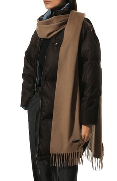 Мужского кашемировый шарф PRADA бежевого цвета, арт. 1FS005-1YLF-F0040 | Фото 2 (Мужское Кросс-КТ: Шарфы - с бахромой; Материал: Кашемир; Кросс-КТ: кашемир)