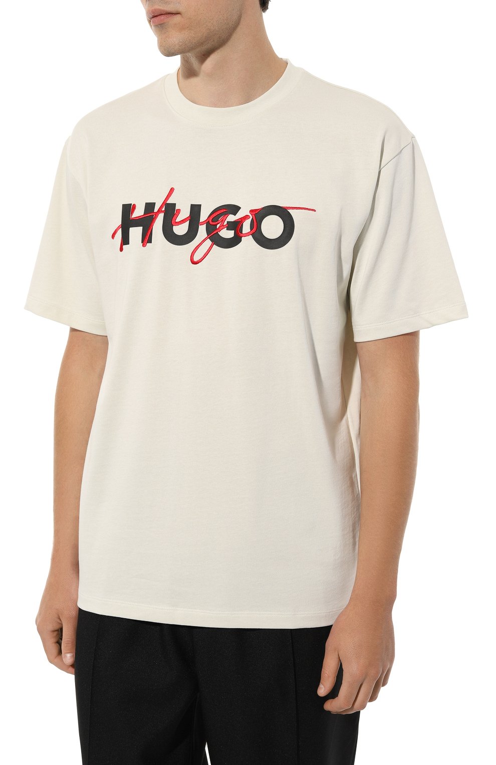 Хлопковая футболка HUGO 50494565, цвет кремовый, размер 54 - фото 3