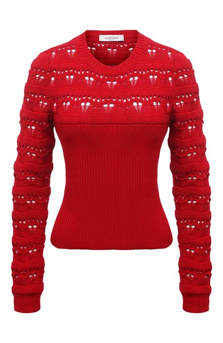 Женский хлопковый свитер VALENTINO красного цвета по цене 145500 руб., арт. WB3KC23S6J1 | Фото 1
