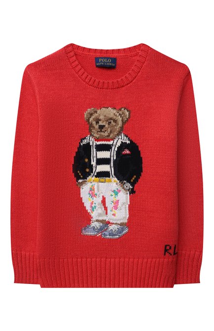 Детский хлопковый пуловер POLO RALPH LAUREN красного цвета, арт. 321860707 | Фото 1 (Материал внешний: Хлопок; Рукава: Длинные; Мальчики Кросс-КТ: Пуловер-одежда; Ростовка одежда: 18 мес | 86 см, 3 года | 98 см, 4 года | 104 см)