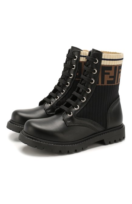 Детские кожаные ботинки FENDI черного цвета по цене 84000 руб., арт. JMR329/A8CU/32-39 | Фото 1