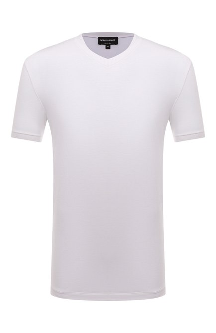 Мужская футболка из вискозы GIORGIO ARMANI белого цвета, арт. 8NST53/SJP4Z | Фото 1 (Принт: Без принта; Стили: Кэжуэл; Материал внешний: Вискоза; Длина (для топов): Стандартные; Рукава: Короткие)