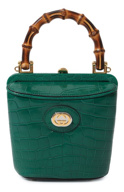 Женская сумка GUCCI зеленого цвета, арт. 616436 EV40X | Фото 1 (Материал: Натуральная кожа, Экзотическая кожа; Ремень/цепочка: На ремешке; Размер: mini; Сумки-технические: Сумки top-handle)