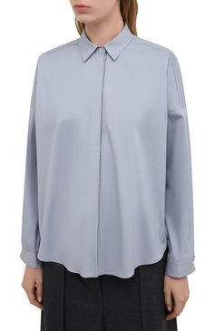 Женская хлопковая рубашка BRUNELLO CUCINELLI голубого цвета, арт. M0091MA226 | Фото 3 (Рукава: Длинные; Принт: Без принта; Женское Кросс-КТ: Рубашка-одежда; Длина (для топов): Удлиненные; Региональные ограничения белый список (Axapta Mercury): RU; Материал внешний: Хлопок; Стили: Классический)